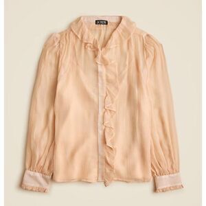 NWT J. Crew Ruffle Button-Up Shirt in Crinkle Chiffon Sz 14 Pale Pink OP $138